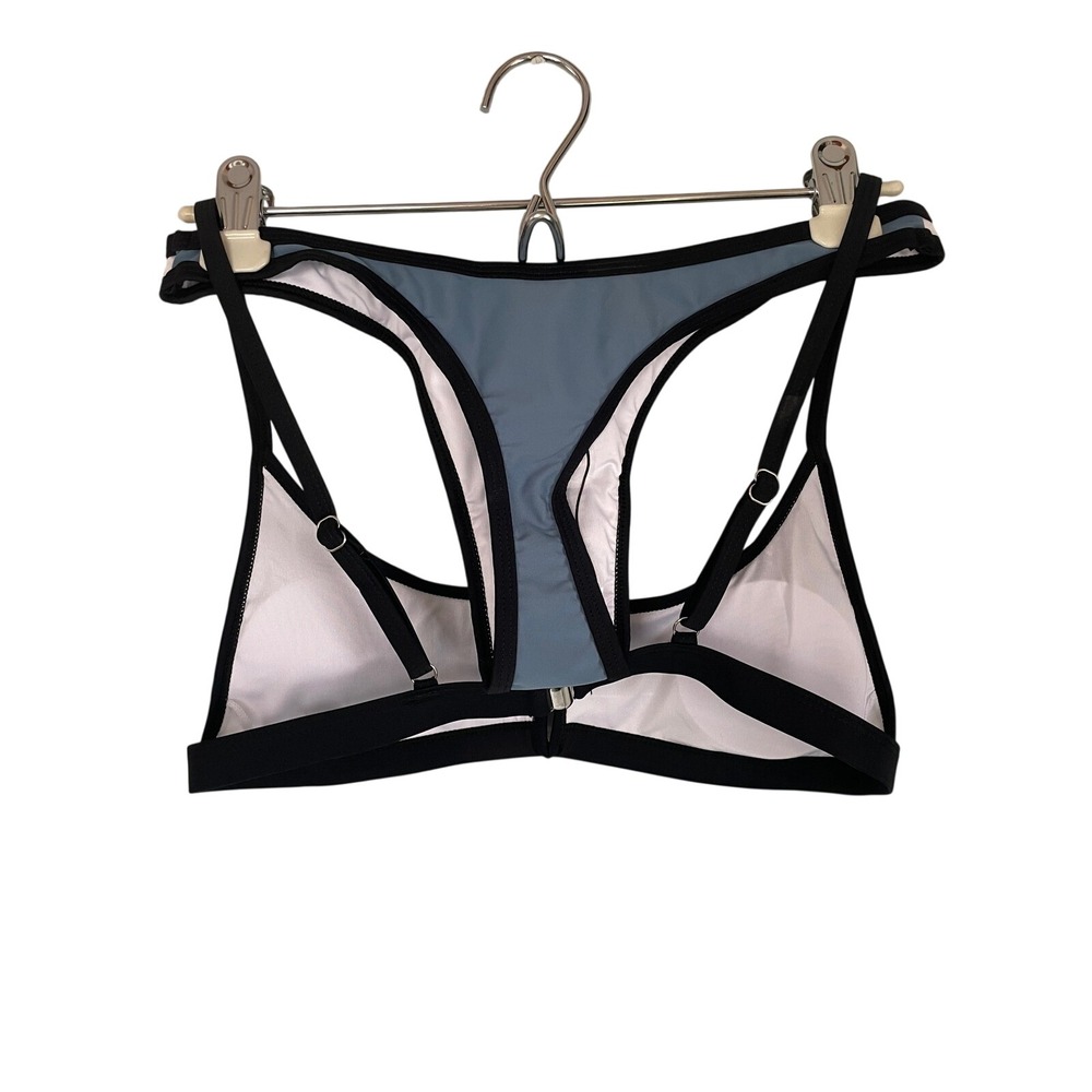Colorblock Front Zip Bikini Set Blue White Black Sporty Cutout Swimsuit Medium - Picture 2 of 6